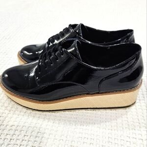 Call It Spring Vegan Aria Glossy Y2K Oxford Chunky Heel Black Shoes Size 8